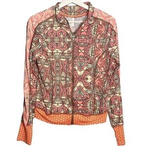 Maaji Abstract Pattern Long Sleeve Full Zip Active Jacket Orange Women's Large